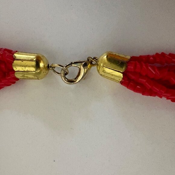 Vintage Red Bohemian Glass Bead Necklace Multi Strand Statement Jewelry - Picture 5 of 6